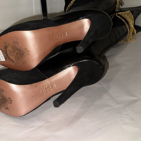 36/6❤️ITALY Francesco Sacco Leather Over Knee High Heels Tall Gold Chain Boots - Picture 6 of 10